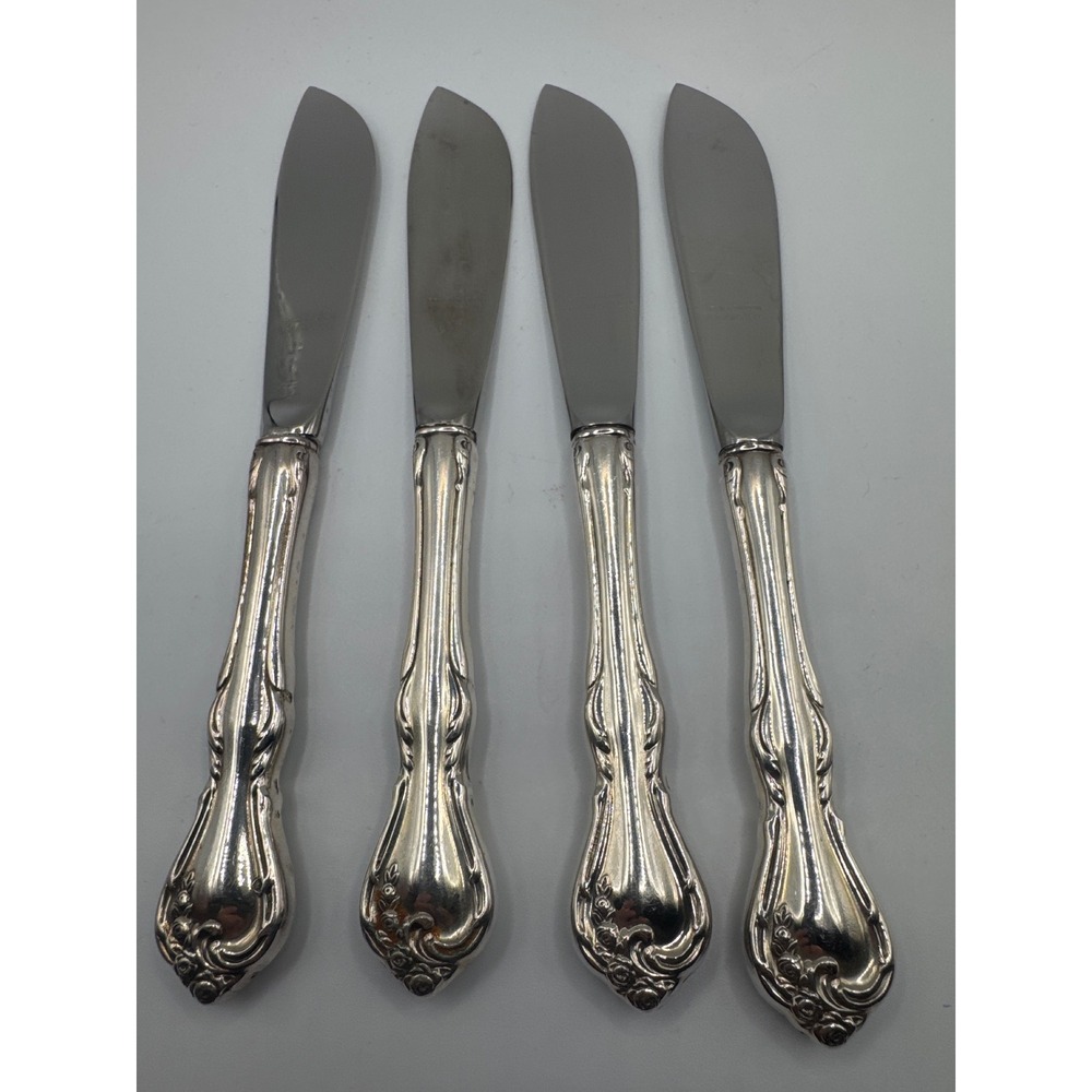 Reed & Barton Cottage Rose Silverplate Butter Spreaders Set of 4 Hollow Handle